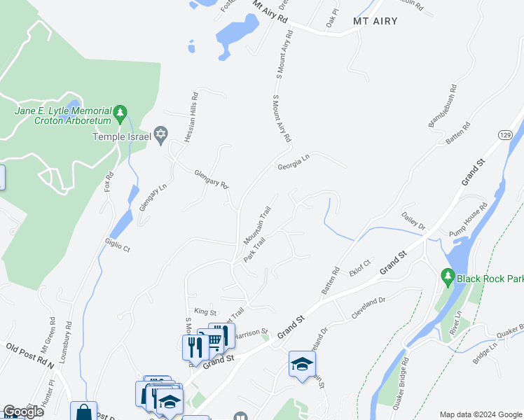 map of restaurants, bars, coffee shops, grocery stores, and more near 21 Mountain Trail in Croton-on-Hudson