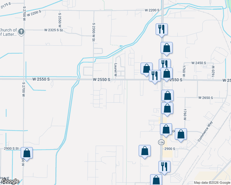 map of restaurants, bars, coffee shops, grocery stores, and more near 2172 West 2650 South in West Haven