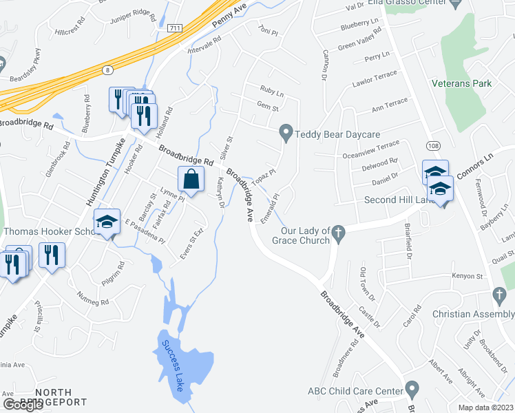 map of restaurants, bars, coffee shops, grocery stores, and more near 3642 Broadbridge Avenue in Stratford