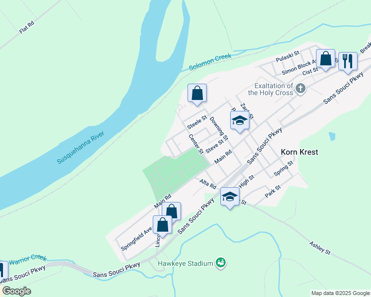 map of restaurants, bars, coffee shops, grocery stores, and more near 763 Church Street in Wilkes-Barre