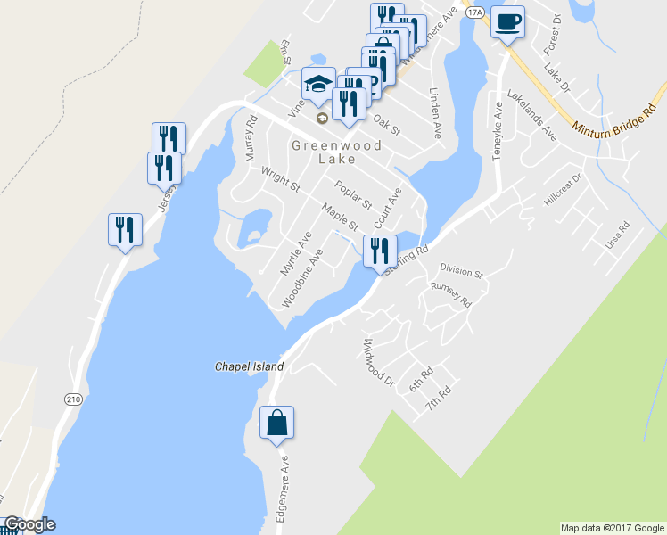 map of restaurants, bars, coffee shops, grocery stores, and more near 4 Grove Avenue in Greenwood Lake
