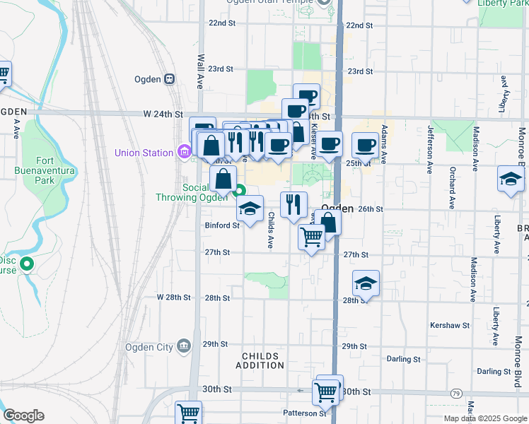 map of restaurants, bars, coffee shops, grocery stores, and more near 239 26th Street in Ogden