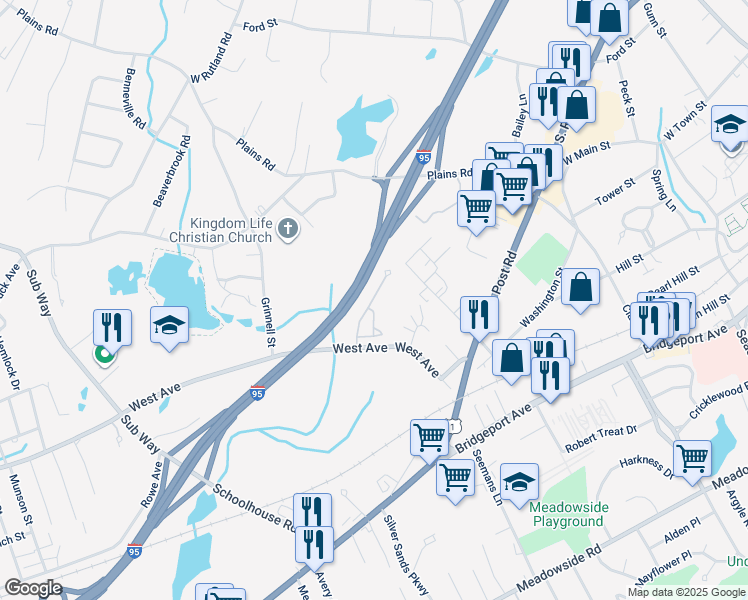 map of restaurants, bars, coffee shops, grocery stores, and more near 35 Lucius Court in Milford
