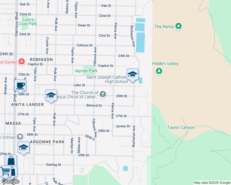 map of restaurants, bars, coffee shops, grocery stores, and more near 2578 Pierce Avenue in Ogden