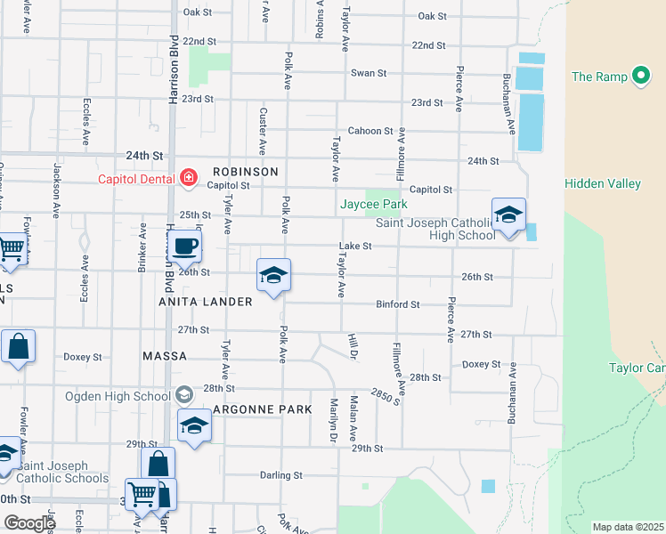 map of restaurants, bars, coffee shops, grocery stores, and more near 1476 26th Street in Ogden