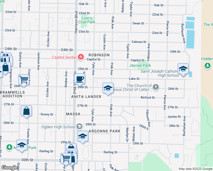 map of restaurants, bars, coffee shops, grocery stores, and more near 1378 26th Street in Ogden