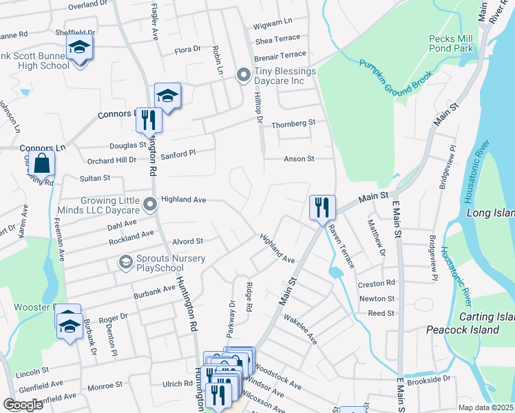map of restaurants, bars, coffee shops, grocery stores, and more near 360 High View Drive in Stratford