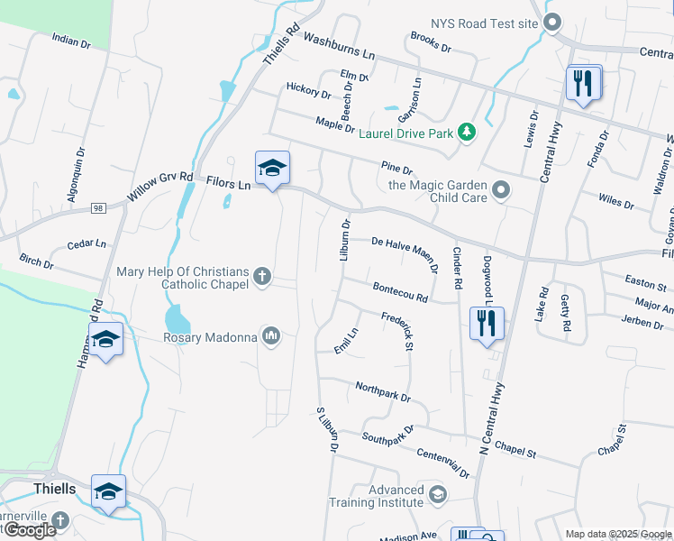 map of restaurants, bars, coffee shops, grocery stores, and more near 5 Lilburn Drive in Stony Point