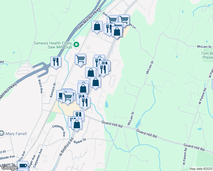 map of restaurants, bars, coffee shops, grocery stores, and more near 25 Foxwood Circle in Mount Kisco