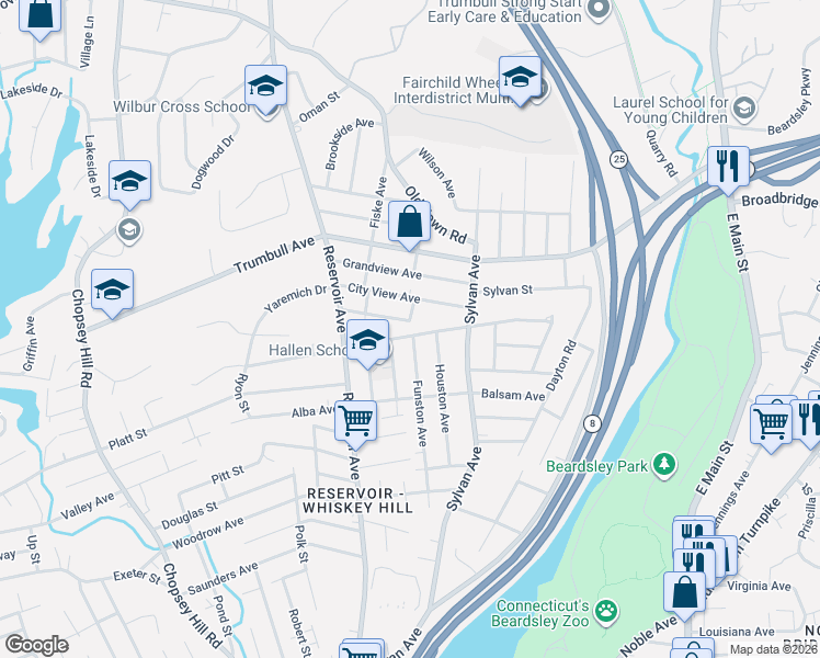 map of restaurants, bars, coffee shops, grocery stores, and more near 314 Soundview Avenue in Bridgeport