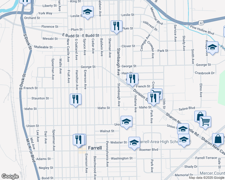 map of restaurants, bars, coffee shops, grocery stores, and more near 1051 Sherman Avenue in Sharon