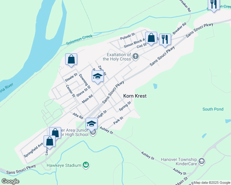 map of restaurants, bars, coffee shops, grocery stores, and more near 97 Regal Street in Wilkes-Barre