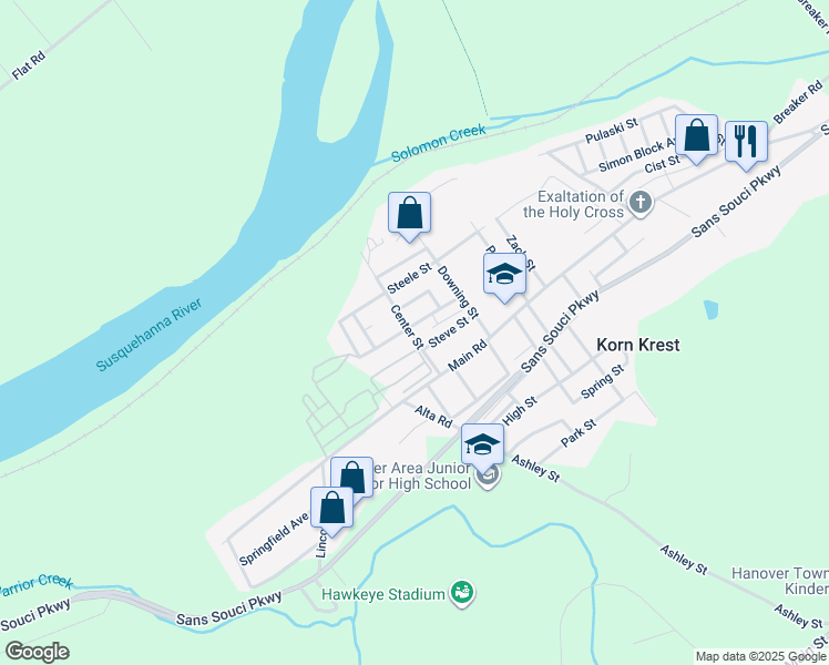 map of restaurants, bars, coffee shops, grocery stores, and more near 744 Church Street in Wilkes-Barre