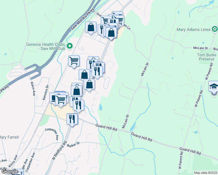 map of restaurants, bars, coffee shops, grocery stores, and more near 61 Foxwood Circle in Mount Kisco