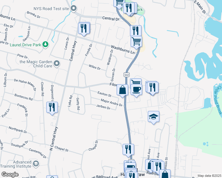 map of restaurants, bars, coffee shops, grocery stores, and more near 4 Skerry Court in Stony Point