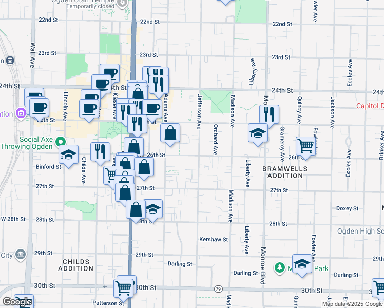 map of restaurants, bars, coffee shops, grocery stores, and more near 564 26th Street in Ogden
