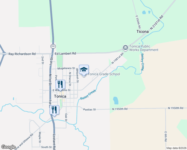 map of restaurants, bars, coffee shops, grocery stores, and more near 501-605 East Wauponis Street in Tonica