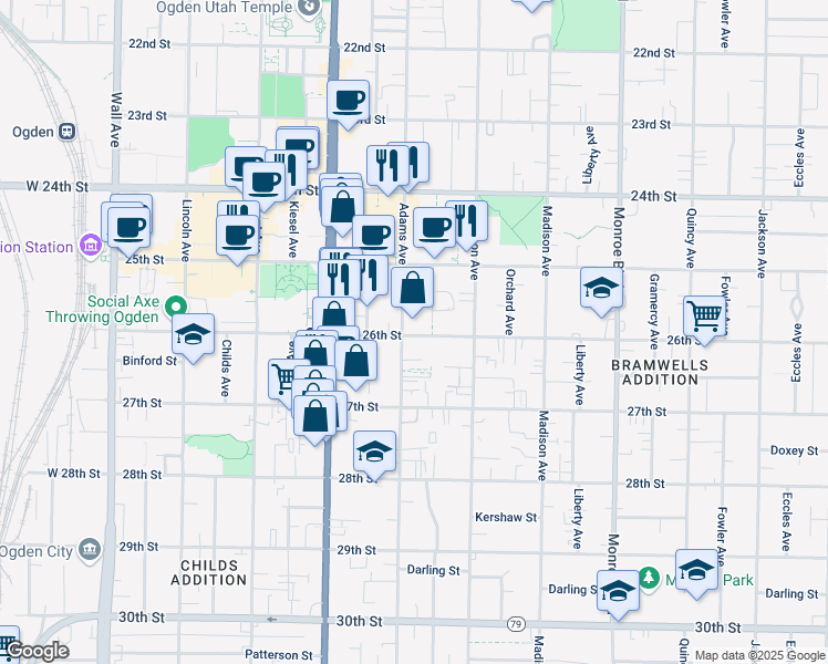 map of restaurants, bars, coffee shops, grocery stores, and more near 510 26th Street in Ogden