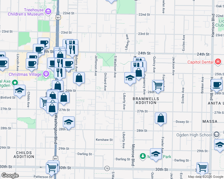map of restaurants, bars, coffee shops, grocery stores, and more near 670 26th Street in Ogden