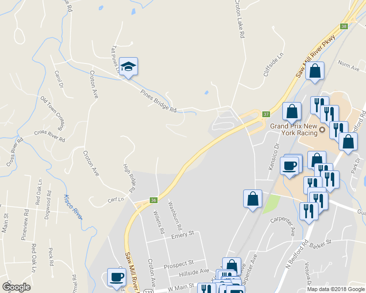 map of restaurants, bars, coffee shops, grocery stores, and more near 16 Turner Lane in Westchester County