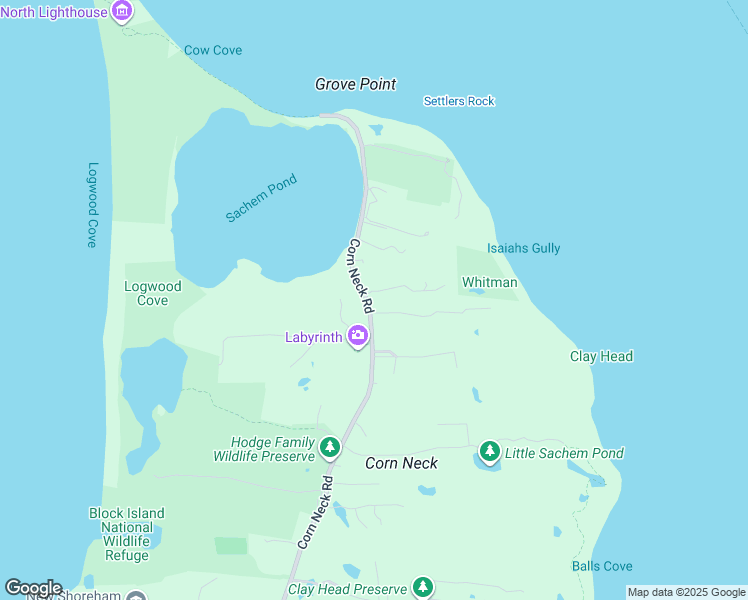 map of restaurants, bars, coffee shops, grocery stores, and more near 751 Corn Neck Road in New Shoreham