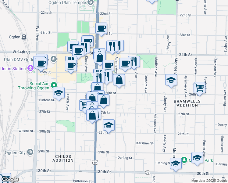 map of restaurants, bars, coffee shops, grocery stores, and more near 510 26th Street in Ogden