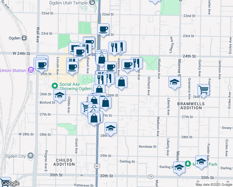 map of restaurants, bars, coffee shops, grocery stores, and more near 490 26th Street in Ogden