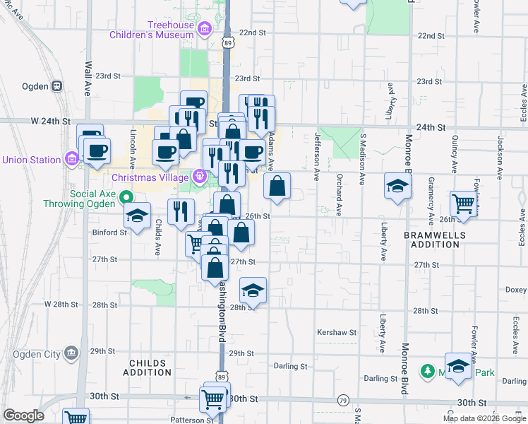 map of restaurants, bars, coffee shops, grocery stores, and more near 486 26th Street in Ogden