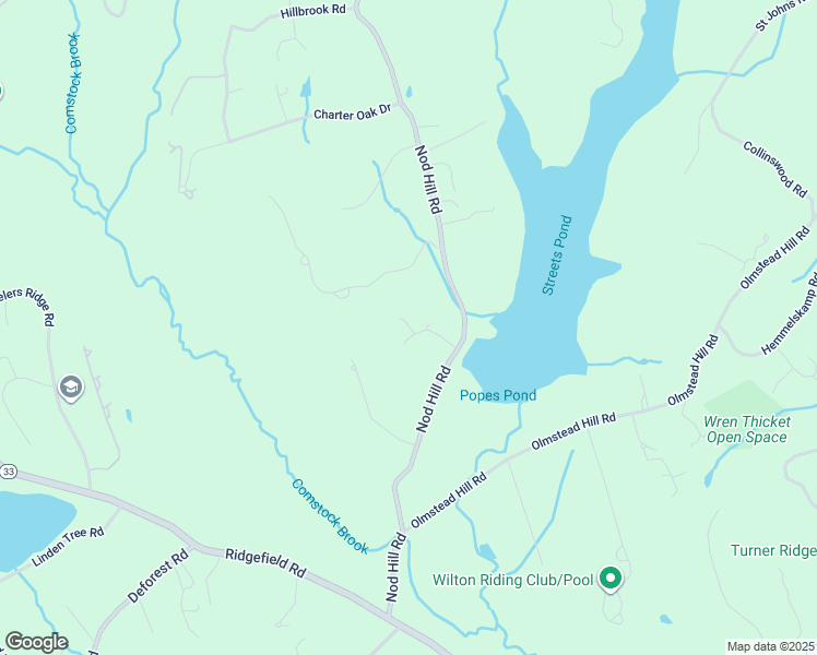 map of restaurants, bars, coffee shops, grocery stores, and more near 125 Nod Hill Road in Wilton