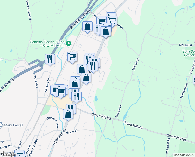map of restaurants, bars, coffee shops, grocery stores, and more near 25 Foxwood Circle in Mount Kisco