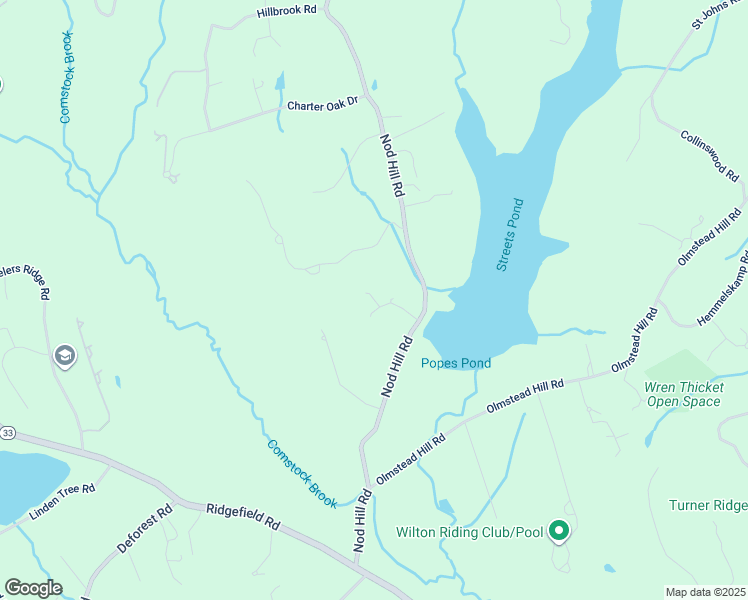 map of restaurants, bars, coffee shops, grocery stores, and more near 125 Nod Hill Road in Wilton
