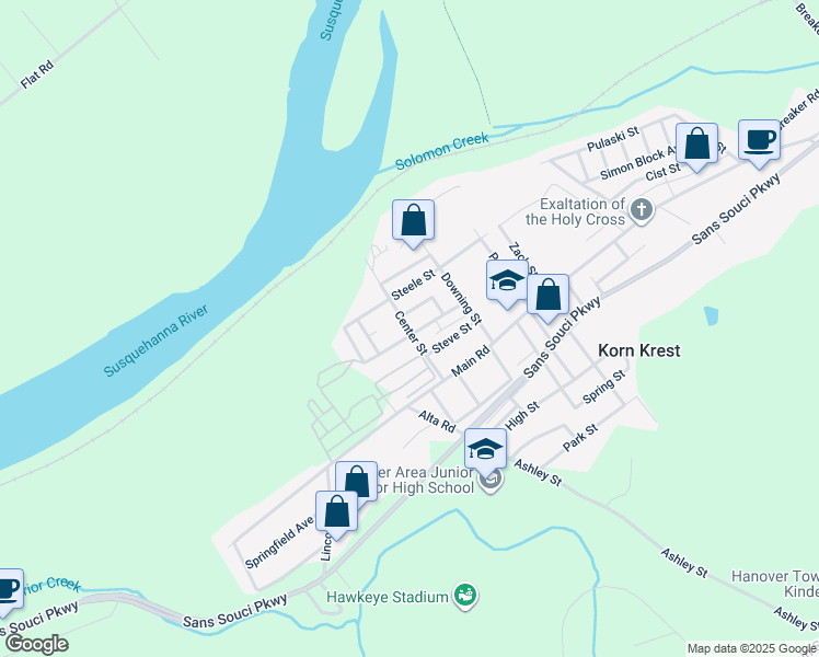 map of restaurants, bars, coffee shops, grocery stores, and more near 744 Church St in Wilkes-Barre