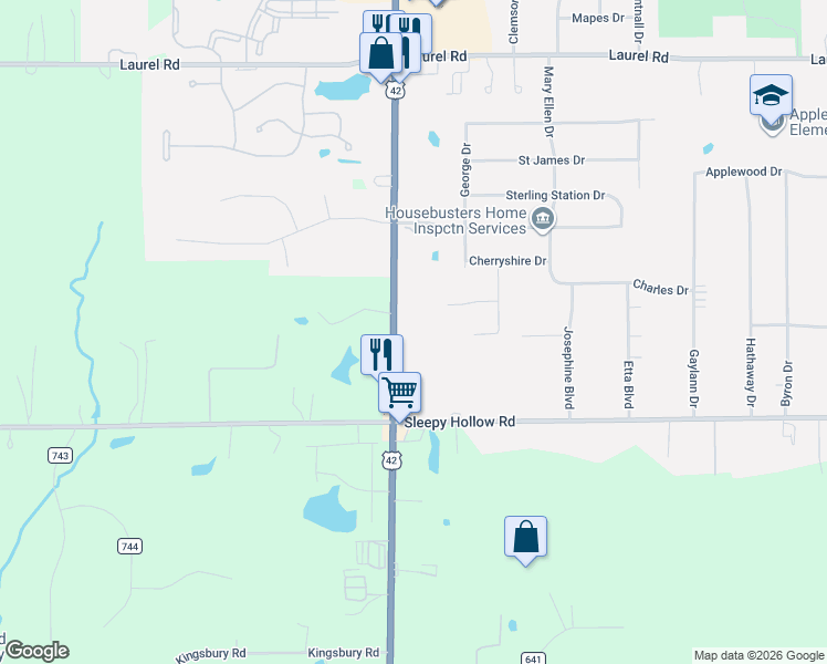 map of restaurants, bars, coffee shops, grocery stores, and more near 2075 Pearl Road in Brunswick