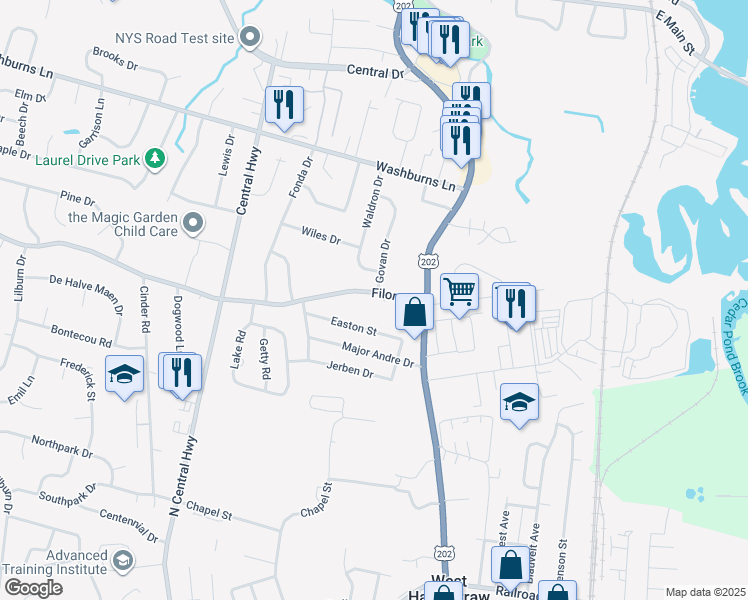 map of restaurants, bars, coffee shops, grocery stores, and more near 4 Skerry Court in Stony Point