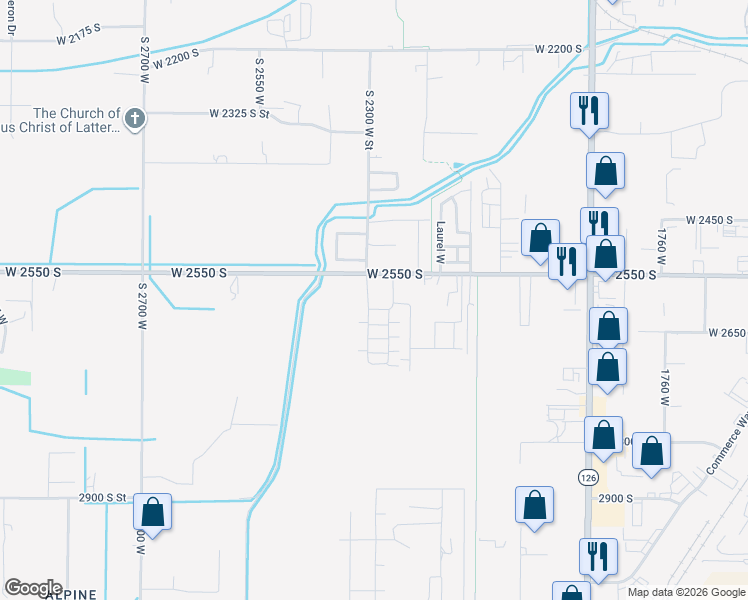 map of restaurants, bars, coffee shops, grocery stores, and more near 2287 West 2625 South in Ogden