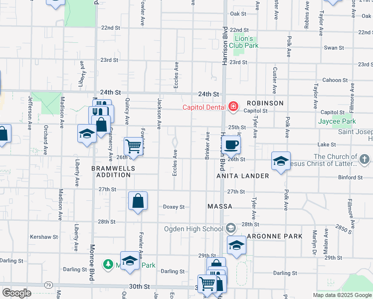 map of restaurants, bars, coffee shops, grocery stores, and more near 2584 Van Buren Avenue in Ogden