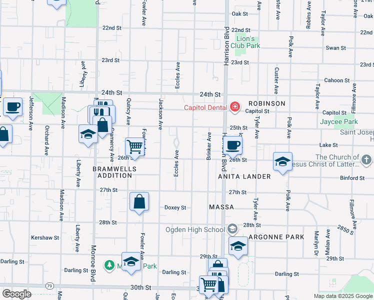 map of restaurants, bars, coffee shops, grocery stores, and more near 2584 Van Buren Avenue in Ogden