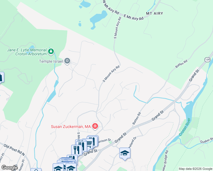 map of restaurants, bars, coffee shops, grocery stores, and more near 21 Mountain Trail in Croton-on-Hudson