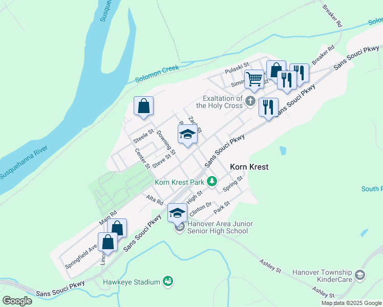 map of restaurants, bars, coffee shops, grocery stores, and more near 561 Main Road in Wilkes-Barre
