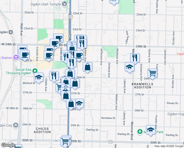 map of restaurants, bars, coffee shops, grocery stores, and more near 564 26th Street in Ogden
