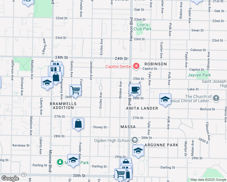 map of restaurants, bars, coffee shops, grocery stores, and more near 2584 Van Buren Avenue in Ogden