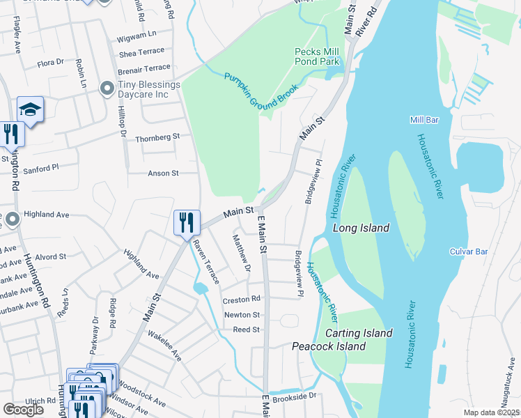 map of restaurants, bars, coffee shops, grocery stores, and more near Main Street in Stratford