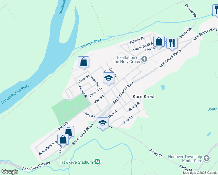 map of restaurants, bars, coffee shops, grocery stores, and more near 599 Main Rd in Wilkes-Barre