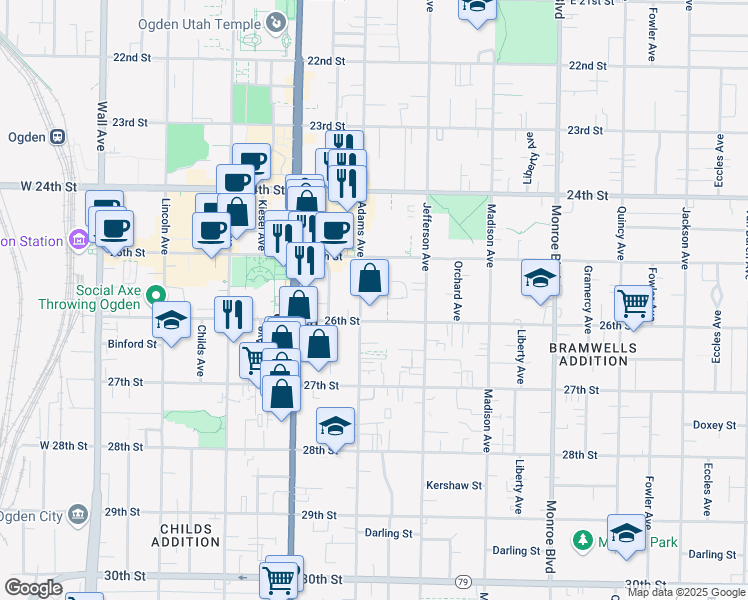 map of restaurants, bars, coffee shops, grocery stores, and more near 510 26th Street in Ogden