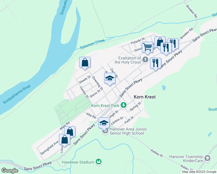 map of restaurants, bars, coffee shops, grocery stores, and more near 561 Main Road in Wilkes-Barre