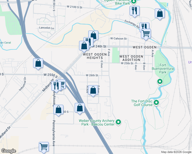map of restaurants, bars, coffee shops, grocery stores, and more near 815 West 26th Street in Ogden