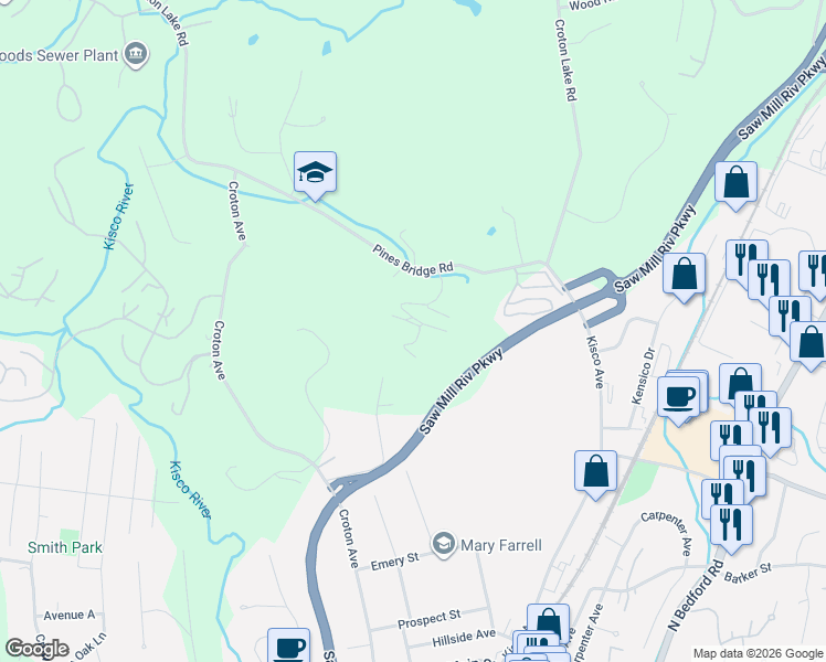 map of restaurants, bars, coffee shops, grocery stores, and more near 7 Deer Ridge Road in Mount Kisco