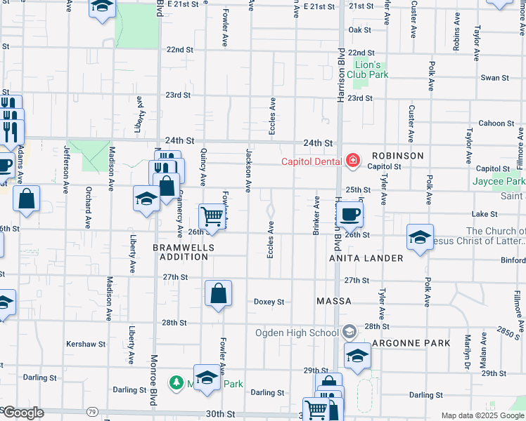 map of restaurants, bars, coffee shops, grocery stores, and more near 2545 Eccles Avenue in Ogden