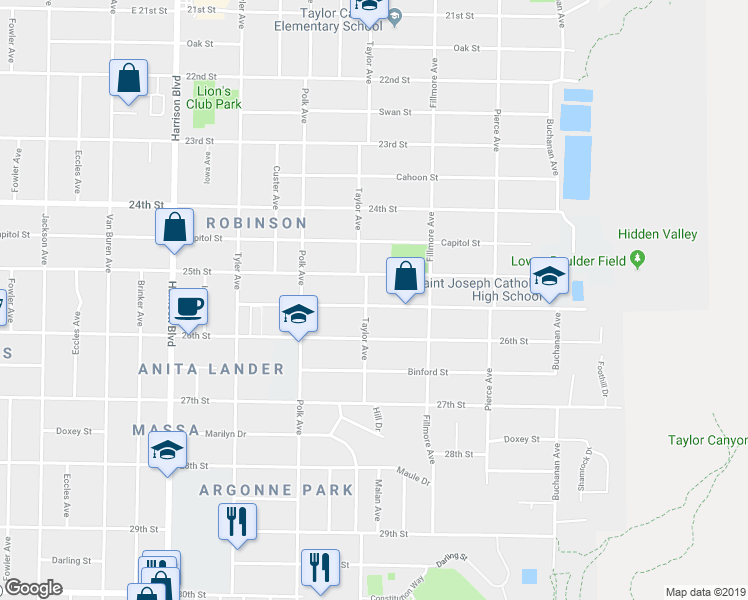 map of restaurants, bars, coffee shops, grocery stores, and more near 1519 25th Street in Ogden