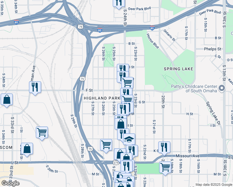 map of restaurants, bars, coffee shops, grocery stores, and more near in Omaha